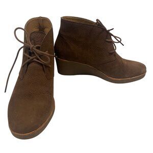 Lucky Brand Junes Nutmeg Embossed Nubuck Wedge Leather Booties Size‎ 7